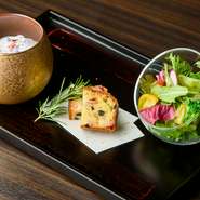 「四季の旬食材」の、さまざまな味わいが楽しめる『ランチの前菜セット』