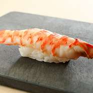 ピンと張った、彩り鮮やかな車海老。素材の鮮度を感じさせます。