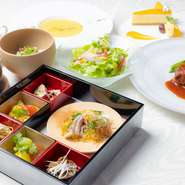 但馬牛、熟成雉など主役へのこだわりはもちろん、華やかさを添える野菜にも並々ならぬこだわりが。地元で手に入らない飾り付け用野菜は取り寄せて、一皿の美を追求しています。