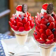 地元産の瑞々しい苺をたっぷり使用した苺のパフェ♡美味しい苺の時期のみの限定Sweetsです。お二人でどうぞ