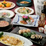 前菜3種盛り
小海老のチリソース
牛肉ピーマン細切り炒め
揚げ物2種
酢豚
コーンスープ
炒飯又は焼きそば（予約時にどちらかをお選び下さい）
デザート