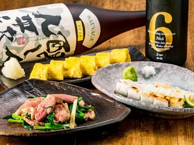 そば前の料理とそばに合う、きれいな味わいの純米酒を取り揃え