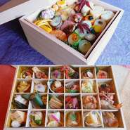 日本料理の粋を箱詰めにしてお届けします。奥様方もゆっくりとお過ごし下さい。
