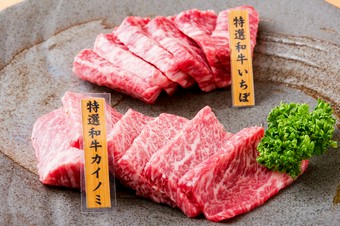 仲卸業者が持ち込んだ肉を、料理長がさらに厳選している『特選和牛』。クオリティの高さは舌を巻くほど