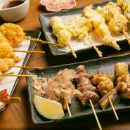 『焼鳥』『天ぷら』では北海道産の鶏肉・豚肉・野菜を選び、一本いっぽん店内で串打ちから手づくり。カウンターで食す「焼き立て」「揚げ立て」は格別の贅沢です。