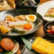 北海道の旬の食材を使い、寒い季節には温かいもの、暑い日には疲れを癒す一品など、細やかな心遣いの込もった料理が豊富に並びます。食べてほっとする『おばんざい』が身も心も満たしてくれます。