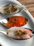 ザクザク食感のわさびオイル、プチプチ食感のわさびをアクセントとしたメニュー　５５０円～