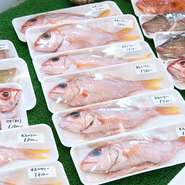 店では、その日仕入れた鮮魚の販売も行っています。その中から選んだ魚を調理して提供するサービスを、魚の代金＋500円で実施中。食べたことのない魚を選んでみるのもあり。新しい美味しさに出会えるチャンスです。