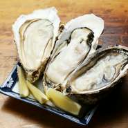 三陸産の大粒の牡蠣には、レモンをかけてシンプルに味わうのがオススメ。鮮度がいいので、レモンだけでも、ほどよい塩加減で抜群のおいしさ。三陸産の牡蠣は濃厚な味わいが特徴です。