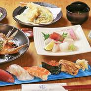 旬の小鉢・造り・本日の焼肴か旬の煮物・天ぷら・上にぎり5貫・赤だし・水物