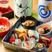 手頃なサイズの和風オードブル。いろいろな味を少量ずつ楽しめる『本日の旬菜盛り合わせ』です。