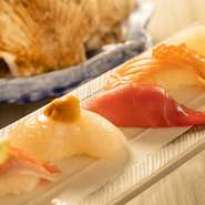 その日のネタに合わせた5貫握り。食べたい物があったら言ってください。