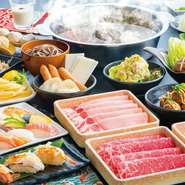 『しゃぶしゃぶ』は、銘柄豚・国産牛・黒毛牛などこだわりのお肉から選べます。どれもこれも新鮮なお肉を使用。また寿司専門店に負けない、新鮮な旬の寿司ネタを取り揃えています。