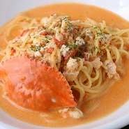 渡り蟹のクリームパスタ。やっぱり人気No.1。