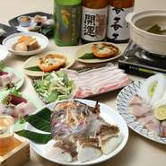 『ふぐ鍋』や『ぶりしゃぶ』を始め『季節の鍋やしゃぶしゃぶ』を用意しており、鍋料理は毎日仕入れられる新鮮な旬の食材を使った一品です。食材に合わせて調整した出汁で素材の持ち味をシンプルに味わえます。