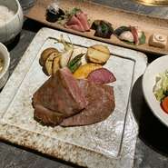 [ランチ内容]
・絶品！日本食中心の前菜
・本日のスープ
・米沢牛サーロインステーキ（120g）
・山形県産つや姫ライス
・当店手作りデザート
・コーヒー or 紅茶