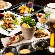 季節や仕入れ状況によって、その日のメニューを決定する全8品のコース。前菜からスープ、メイン、デザートまで、シェフのセンスとアイデアが光ります。「今回はどんな一皿に出合えるか」、想像する時間も幸せです。