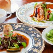 (一例)
・鯛のポワレ 海老と貝柱のクリームソースパイ添え
・国産牛フィレカットステーキ

※写真はイメージです
