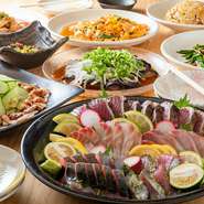 須崎直送の鮮魚と、心絵の誇る中華料理を併せて楽しめるご宴会コース。もちろんに時間飲み放題付きです。完全個室から、半個室完備の心絵で、おいしい、楽しいご宴会をお楽しみください。