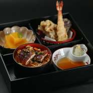 天麩羅三種盛り・ミニうな丼・デザート