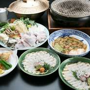 先付け・てっさ・焼ふぐ・から揚げ・てっちり・雑炊・水物