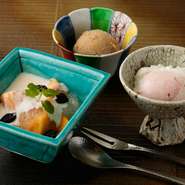 コースの〆を飾る、季節の食材で紡ぐ多彩な和デザートも評判