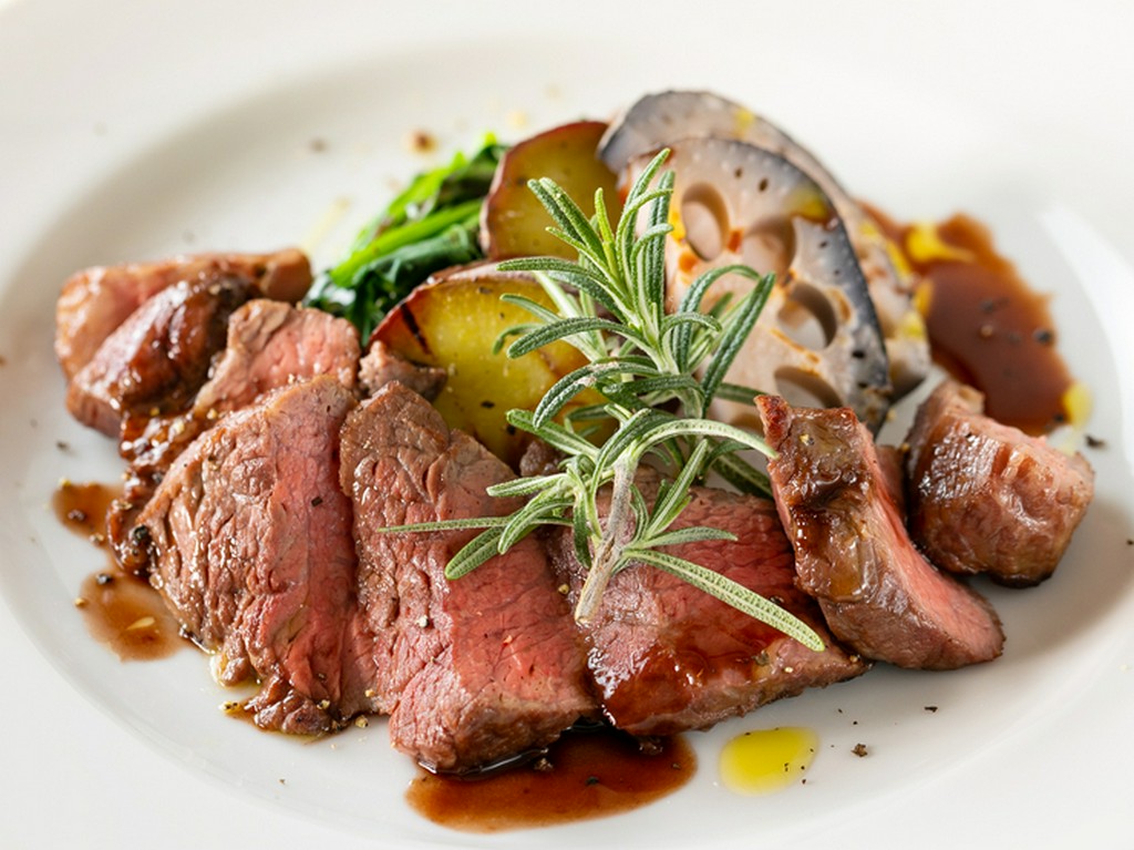 しっとりと柔らかい『黒毛和牛の網焼き　赤ワインソース』