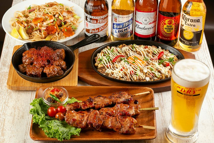 ビール各種とコース料理の一例