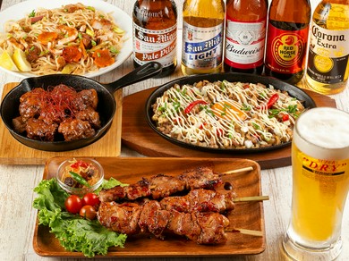 ビール各種とコース料理の一例