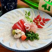 いわき市で水揚げされた、四季折々の鮮魚を楽しめます。内容は日替わりです。