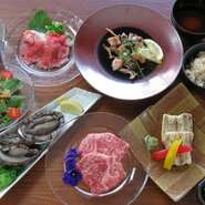 青ひげ厳選の広島牛サーロインステーキが楽しめるコースです。その他、季節のお野菜、海鮮、広島産牡蛎までゆっくりとご堪能いただけます。デザートプレートをプレゼント致しますので大切なお祝い等にもどうぞ♪