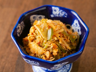 鶏肉ザーサイ白髪ネギのピリ辛和え