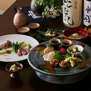 産地より直送の肉・鮮魚・野菜。京都や各地方の旬の食材を中心に、厳選して仕入れが行われています。「二十四節気」の料理食を軸に構成されているので、季節ごとのおいしさを味わうことができます。