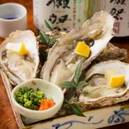 年間を通して生牡蠣を楽しむことができます。年中鮮度抜群のものを食べることができるのは、時期ごとに全国から厳選して直送しているからこそ。自家製のポン酢も旨さを引き立ててくれます。