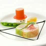 世界料理オリンピック2000年ドイツ大会で、中原シェフが金メダルを受賞した、見た目も可愛らしいオードブル。