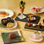 特選黒毛和牛フィレ肉、手毬寿司、旬の食材を使用した料理など、シェフの感性が光る全7品をご用意。