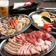 国産牛ロースや仔羊ラムチョップ、「田原豚」「奥三河鶏」といった厳選国産素材を盛り合わせたお肉プレートに、ワンランク上の魚介プレート、旬の野菜プレートがひとつに。豪華食材満載のイチオシセットです。