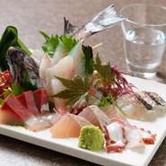 地元の漁港から直接買い付けた旬魚を贅沢に堪能できる『刺身盛り合わせ5種』