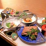 季節や当日の仕入れ状況、予約いただいたお客さまの要望等に応じて料理をご提供しているため、献立内容はお客さまによって都度変更いたしております。※写真はイメージです。