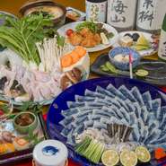 刺身、唐揚げ、ちり鍋、雑炊と玄海灘のふくを贅沢に味わうことができます。
