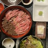 最高級A5ランクの黒毛和牛を使ったひつまぶし。
自家製そぼろや特製ダレ、薬味や出汁などと一緒に、食べ方もお好みで！
＊予約限定