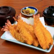 ・エビフライ三枚【サラダ付】
御飯、味噌汁、香物
2750円
・エビフライ二枚【サラダ付】
2050円

・三枚単品【サラダ付】
2350円
・二枚単品【サラダ付】
1650円