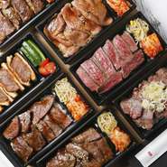 近江牛を堪能できる『サーロインステーキ弁当』や『上焼肉弁当』、『タンカツサンド』のほか、おうちで焼肉を楽しめる『近江うし焼肉セット』などもご用意しています。
お電話にてお問い合わせ下さいませ。