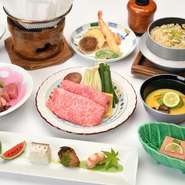 先付、前菜、吸物、造り、一人しゃぶ、蒸し物、御飯、止椀、香の物、水菓子