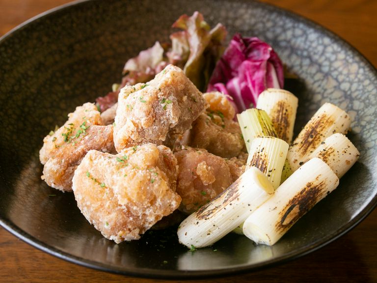マグロの竜田揚げ〜野口農園の焼きネギと八幡屋の七味添え〜