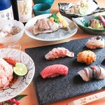 先付、焼物、季節鍋、一品物、握り、汁物、デザート