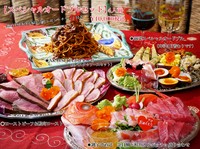 ①金目鯛カルパッチョ
②日替わり前菜盛り合わせ
③極上ローストビーフ&鴨ロースト
④ボロネーゼ