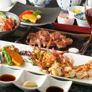 グラススパークリングワイン/先付/お造り/オマールエビの鉄板焼き/オリジナルソース/焼き野菜/サラダ/国産牛サーロイン120g/ご飯/味噌椀/香の物/アニバーサリーデザート/コーヒー