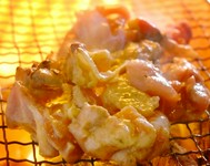 宮崎県から直送の地鶏は地頭鶏（じとっこ）です。
本場宮崎の製法と同じ、宮崎県産の備長炭でじとっこを一気に焼き上げた炭火焼きです。炭の香りと共にじとっこの食感、旨味を柚子胡椒を付けてお召し上がりください
