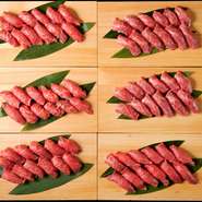 丁寧に焼き上げ、肉汁が落ち着くまでしっかりと寝かせて旨味を凝縮させた、他ではなかなか味わえない炙り肉寿司が食べ放題1680円！「炙り肉寿司」付き宴会プランもご用意◎